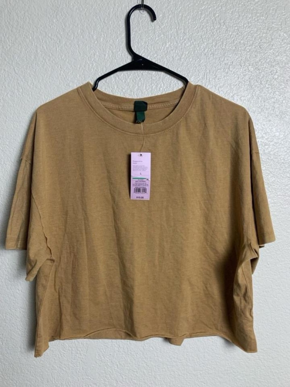 Wild Fable Womens Tan Cropped Crew Grunge Neck Short Sleeve Knit Boxy Tee Size L